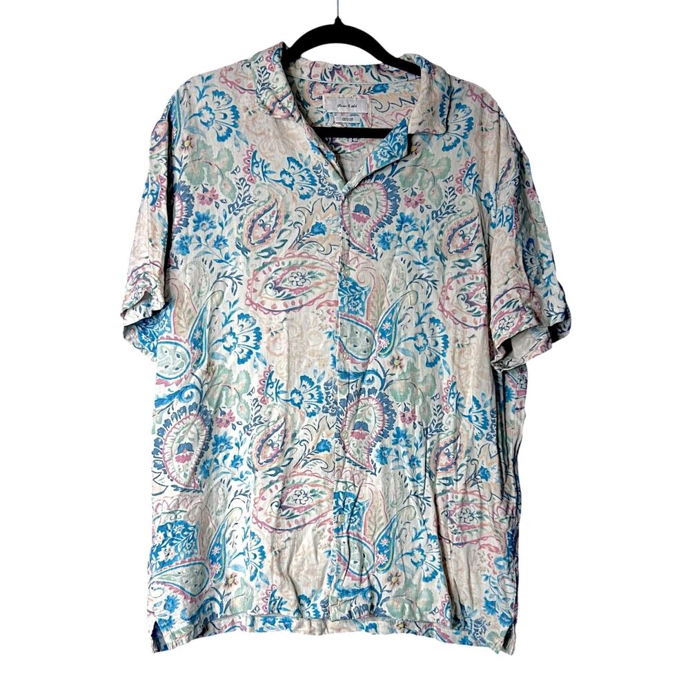 Porter & Ash Mens Multicolor Paisley Linen Shirt XL Cruise Resort Vacay Pastel